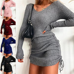 Încarcă imaginea în vizualizatorul Galerie, Rochie pulover cu decolteu în V cu șnur plisat cu fir
