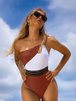 Încarcă imaginea în vizualizatorul Galerie, Stil nou de designer - costum de baie de culoare contrastantă pe un umăr
