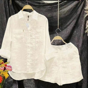 Cămașă + pantaloni scurți din bumbac de culoare uni