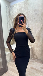 Încarcă imaginea în vizualizatorul Galerie, Rochie subțire din plasă neagră, cu decolteu pătrat
