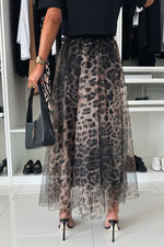 Încarcă imaginea în vizualizatorul Galerie, Fusta maxi in linie A cu talie elastica si imprimeu leopard din tul de toamna

