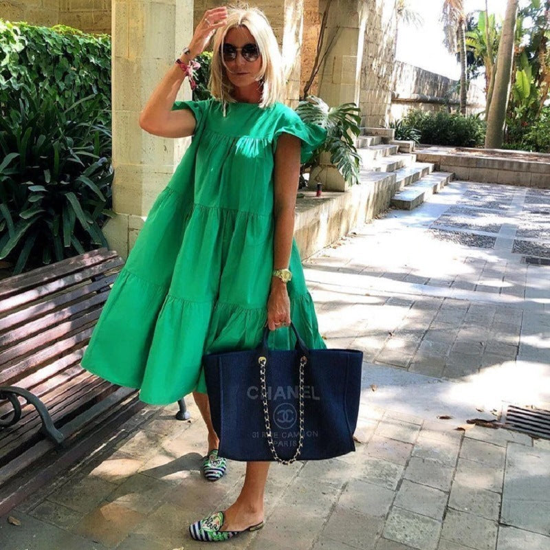 Frumoasă rochie pliată de culoare solidă
