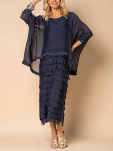Rochie midi stratificată cu tiv cu volane