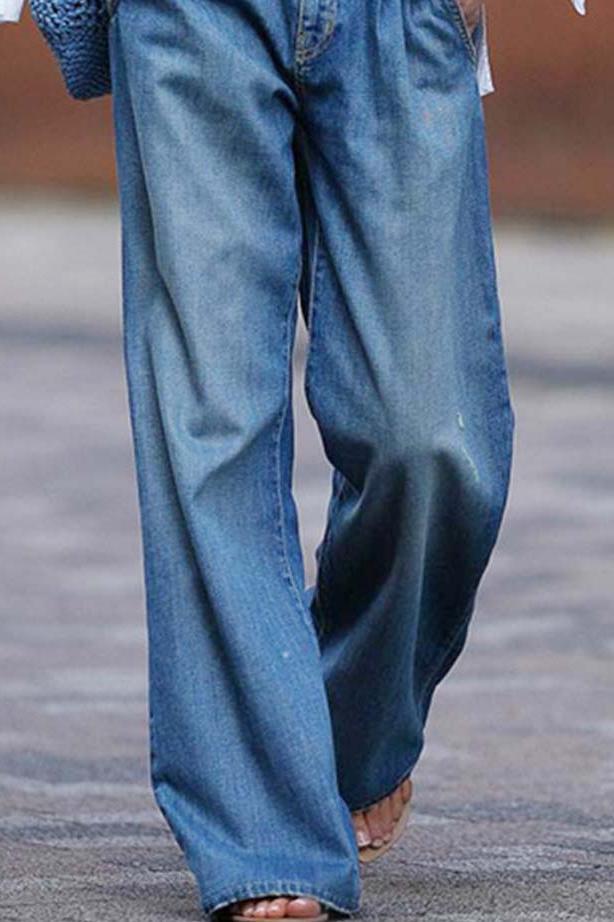 Pantaloni casual damă din denim largi
