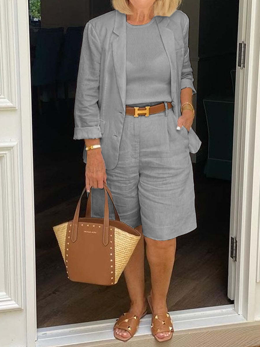 Set de două piese jachetă și pantaloni scurți casual cu mânecă lungă