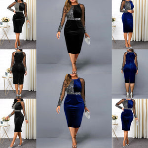 Rochie sexy pentru femei cu mânecă lungă cu mânecă lungă de lungime medie