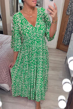 Încarcă imaginea în vizualizatorul Galerie, 【S-5XL】Rochie boemă de primăvară și vară, cu mâneci mijlocii, cu decolteu în V, cu talie
